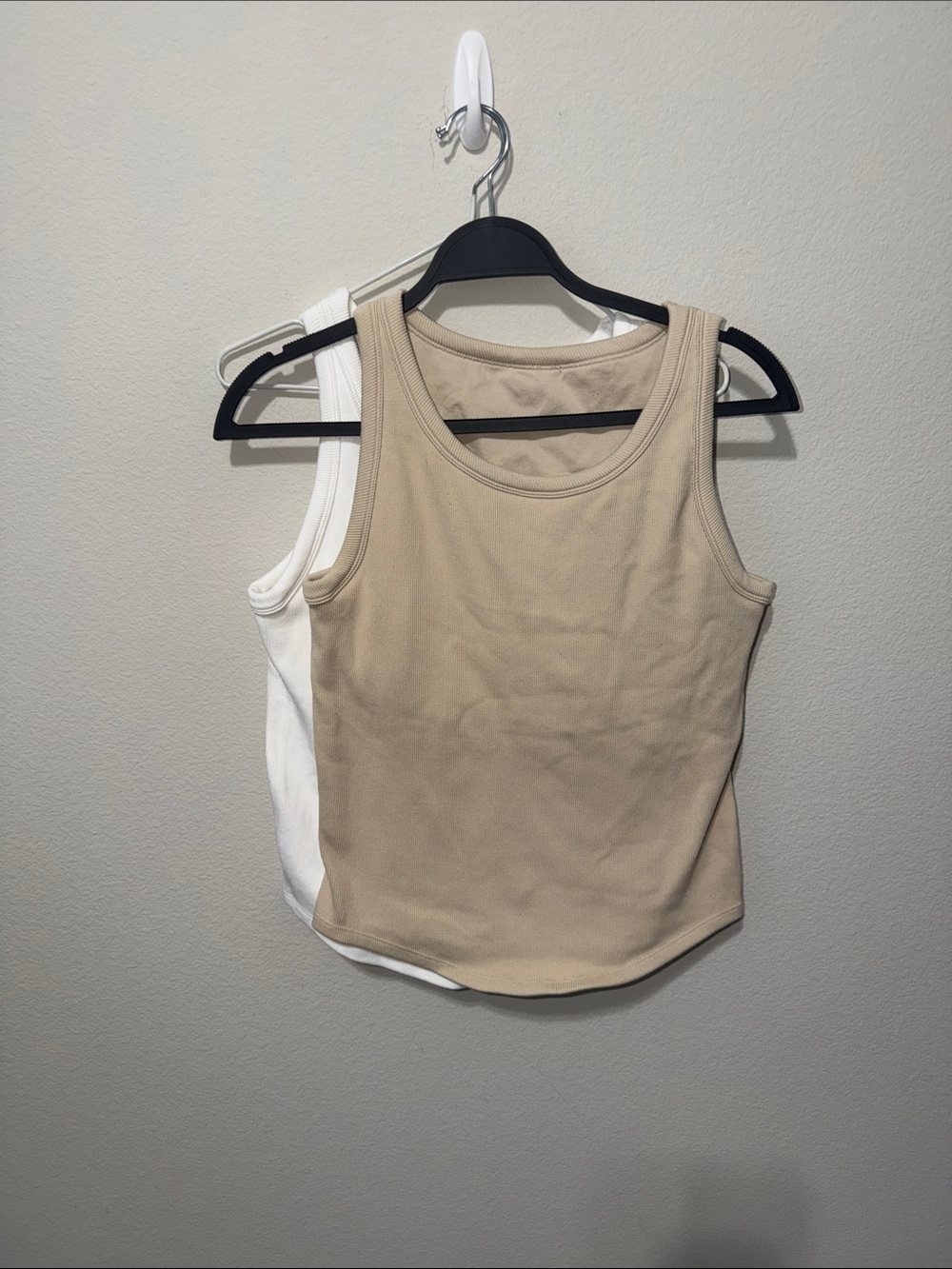 90 Degree By Reflex Beige Ribbed Tank with built in shelf bra - 2 pack